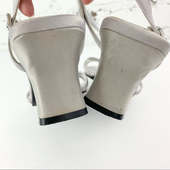 Unlisted Satin Grey Square Toe 90s Slingback Ankle Mini Heels 6 - Picture 12 of 12
